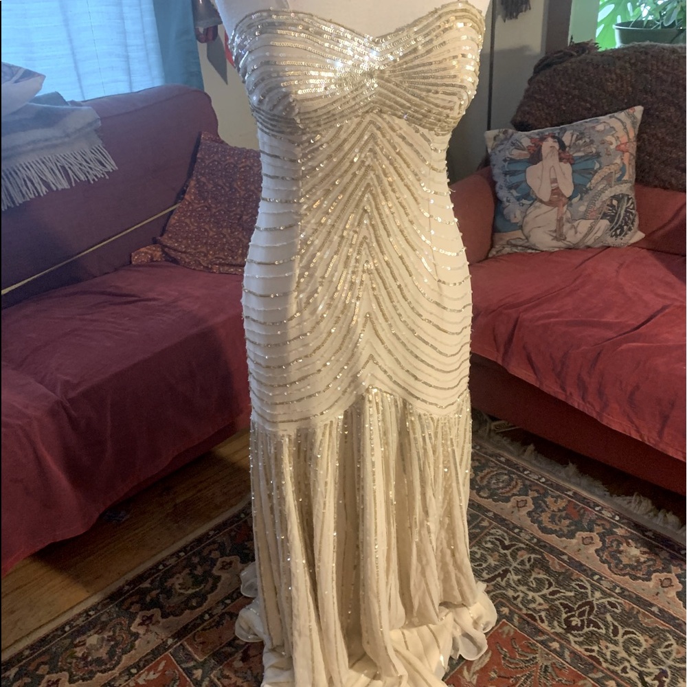 SCALA Vintage Silk Formal Sequined Ivory Dress M